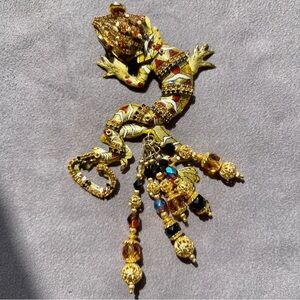 Vintage 80’s-90’s Lunch at the Ritz Golden Gecko Lizard Kinetic 5” Brooch
